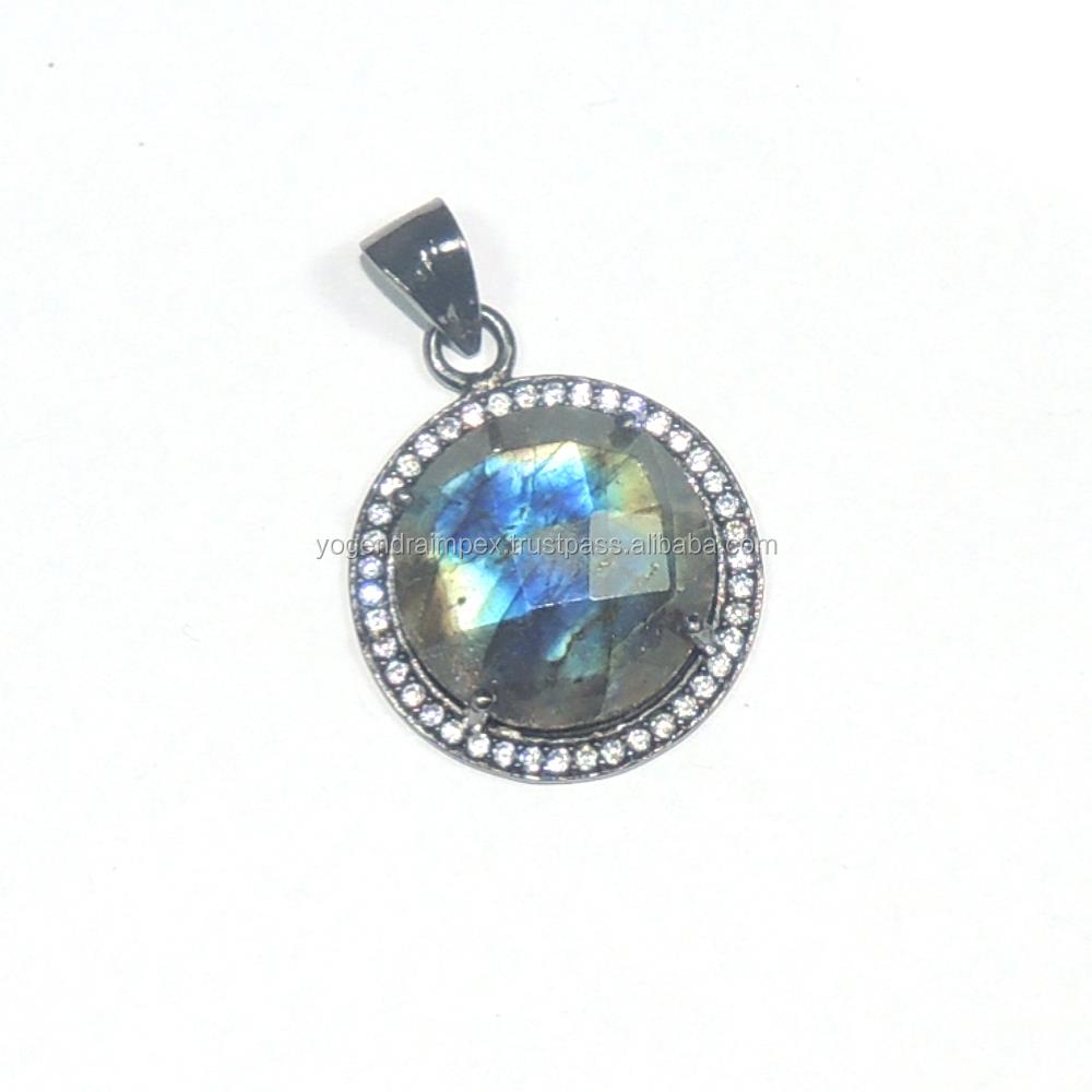 Natural Labradorite Gemstone 925 sterling Silver Pendant, Round Shape Handmade Big Stone Pendant Jewelry For Wholesale Supplier