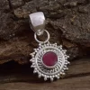 Round Shape Natural Ruby Gemstone Pendant, Handmade 925 Sterling Silver Bezel Boho Pendant Jewelry For Wholesale Supplies