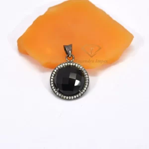Round Black Onyx Gemstone Pendant, 925 Sterling Silver Round Shape Pendant Jewelry For Wholesale Suppliers
