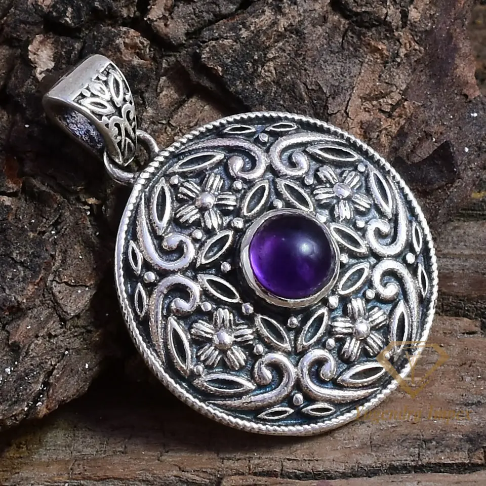 Elegant Natural Purple Amethyst Gemstone 925 Sterling Silver Pendant, Wholesale Wedding Gift Pendant Jewelry For Suppliers