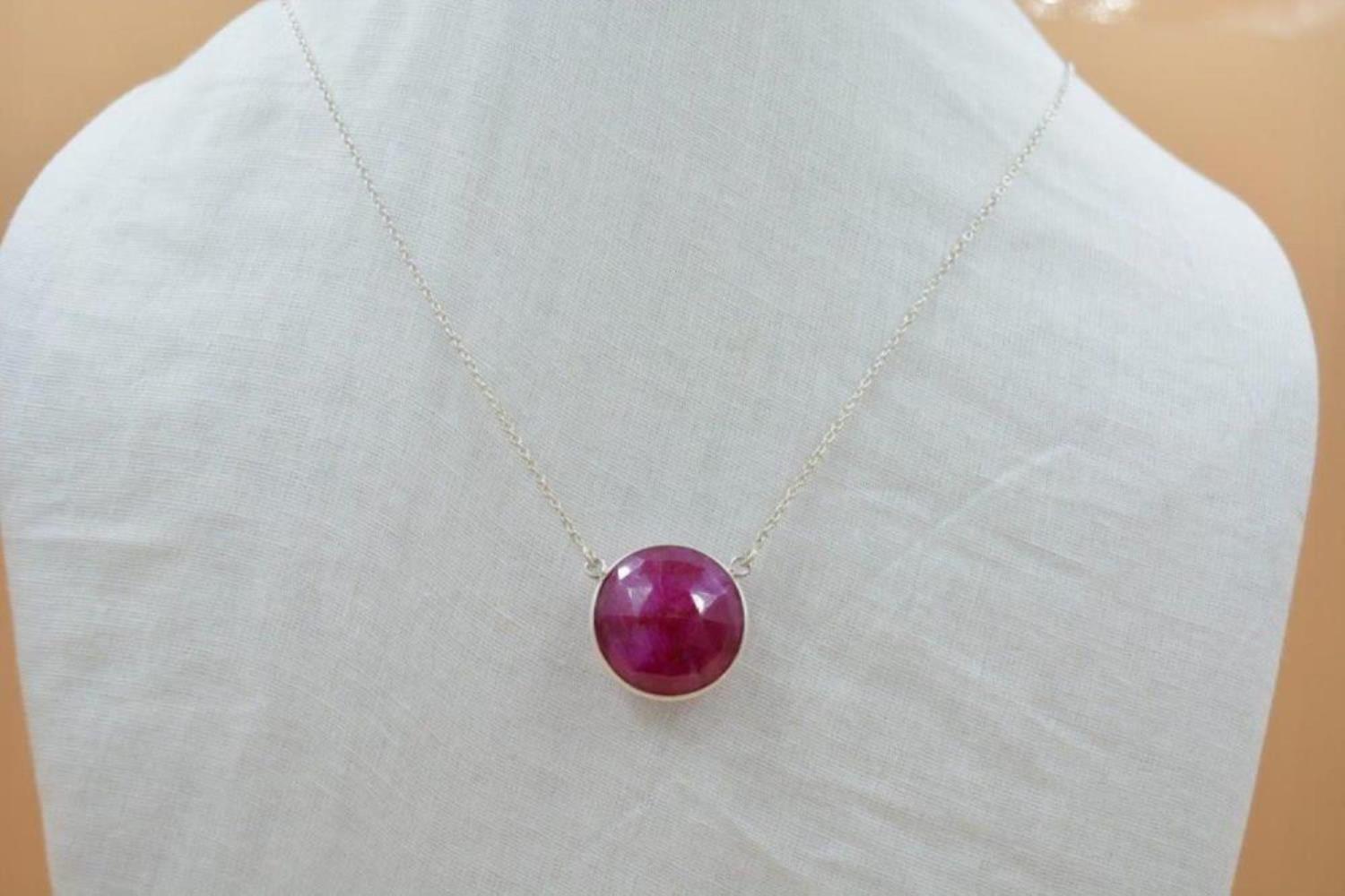 ruby Gemstone Silver Pendant round Shape 925 Sterling Silver silver Plated With Jewelry Buyers exclusive design necklace