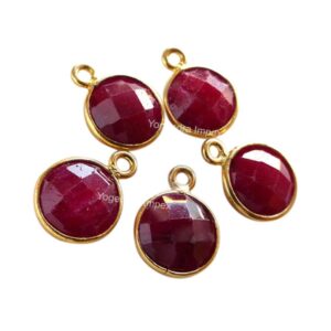 Dyed Ruby Round Shape Gold Plated Over 925 Silver Bezel Pendant New product popular gold plating for wholesaler and supplier