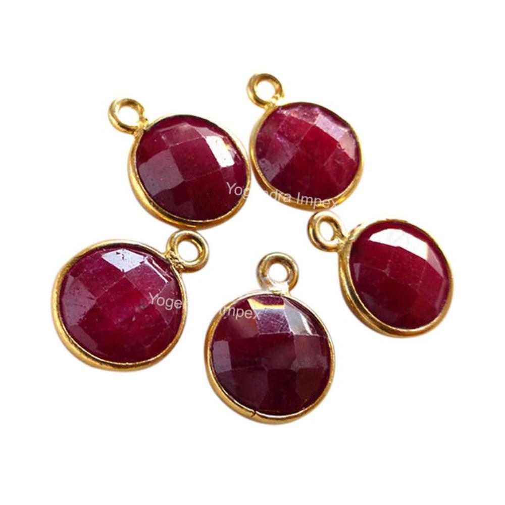 Dyed Ruby Round Shape Gold Plated Over 925 Silver Bezel Pendant New product popular gold plating for wholesaler and supplier