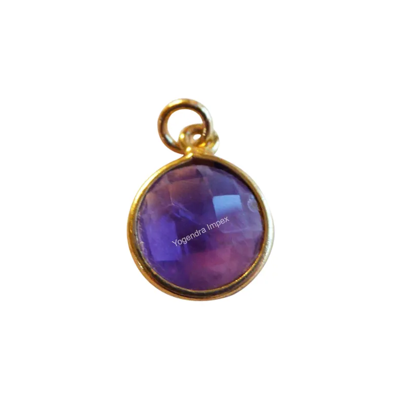 Amethyst Round Shape Gold Plated Over 925 Silver Bezel Pendant High Quality Natural amethyst gemstone for wholesaler & supplier
