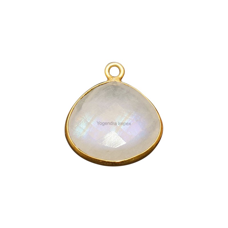 Rainbow Moonstone Pear Shape Gold Plated Over 925 Silver Bezel Pendant Necklace For Women exclusive design