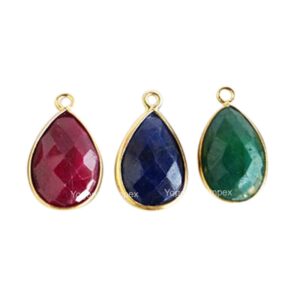 Dyed Ruby, Emerald, Sapphire Pear Shape Gold Plated Over 925 Silver Bezel Pendant exclusive new trendy design for women