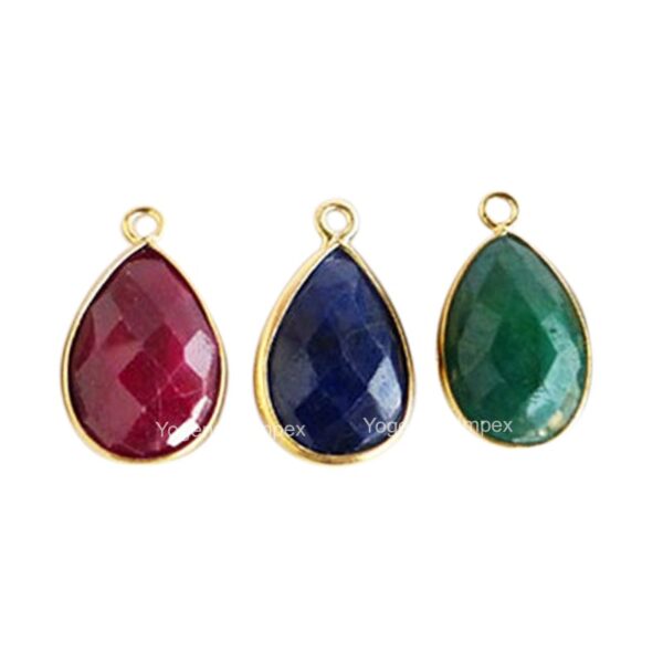 Dyed Ruby, Emerald, Sapphire Pear Shape Gold Plated Over 925 Silver Bezel Pendant exclusive new trendy design for women