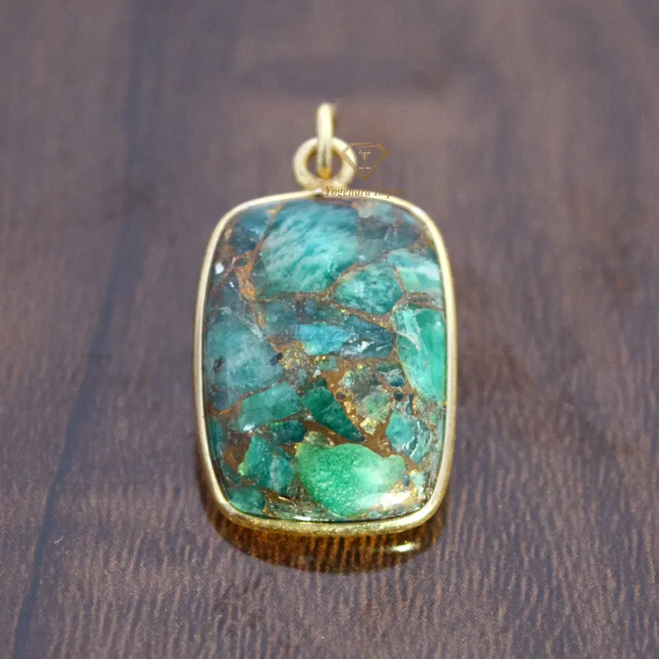 18k Gold Plated Green Amazonite Gemstone Pendant Jewelry 925 Sterling Silver Pendant Jewelry For Wholesale Suppliers