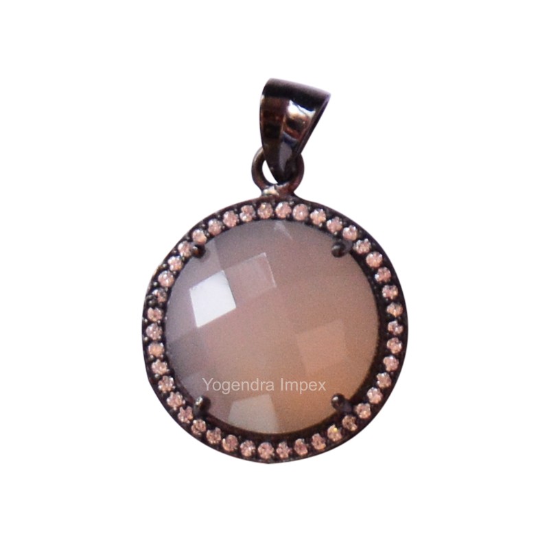Elegant Round Natural White Chalcedony Gemstone Pendant 925 Sterling Silver Gemstone Pendant Jewelry For Wholesale Suppliers