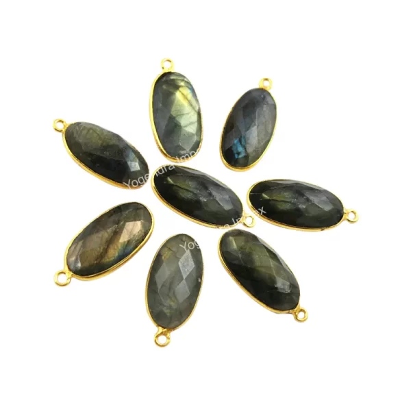 Vintage Natural Labradorite Gemstone 925 Sterling Silver Ring Oval Shape Gold Plated Pendant For Wholesaler