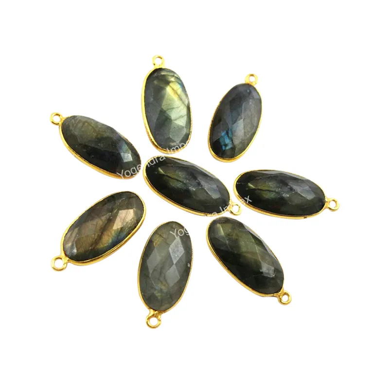 Vintage Natural Labradorite Gemstone 925 Sterling Silver Ring Oval Shape Gold Plated Pendant For Wholesaler