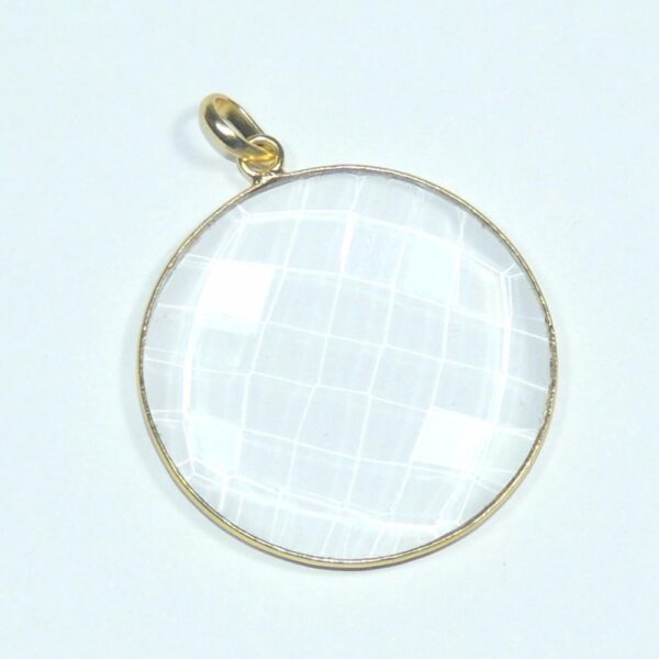 Round Shape Crystal Gemstone 925 Sterling Silver Pendant 18k Gold Plated Bezel Pendant For Wholesale Suppliers