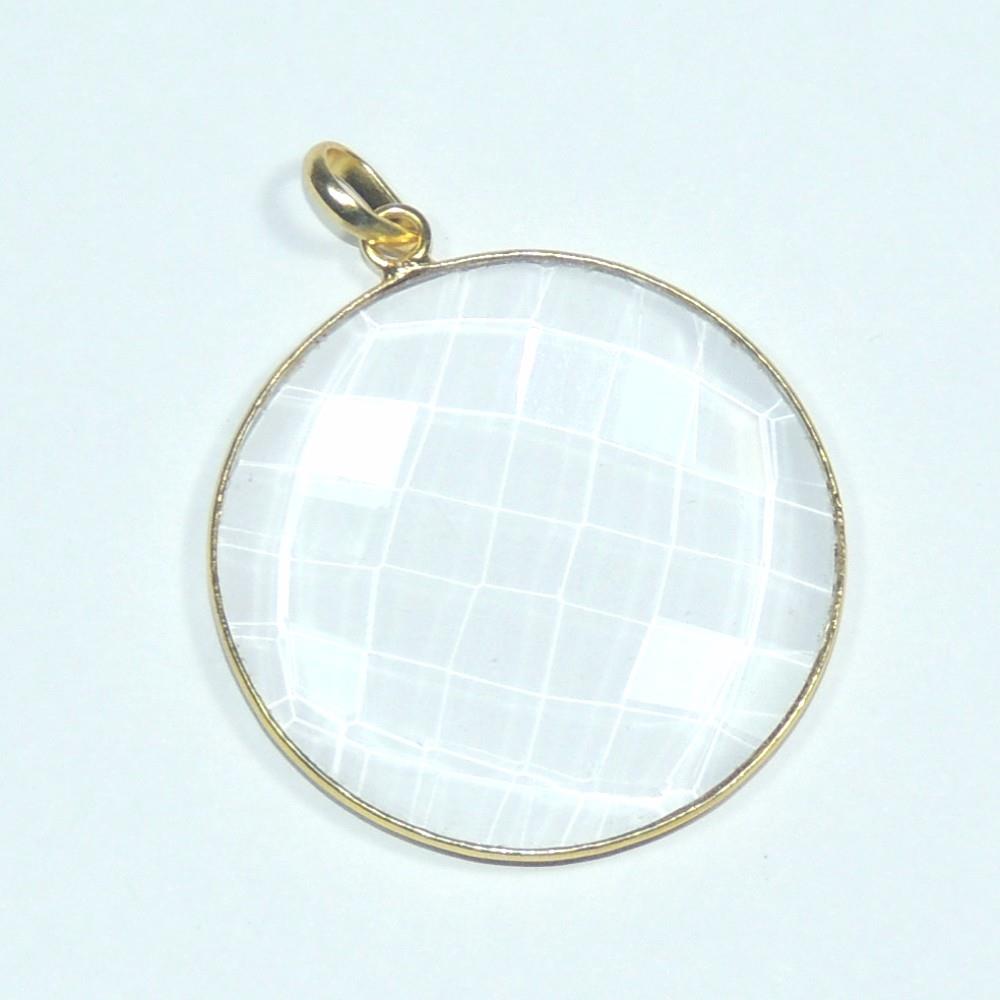Round Shape Crystal Gemstone 925 Sterling Silver Pendant 18k Gold Plated Bezel Pendant For Wholesale Suppliers
