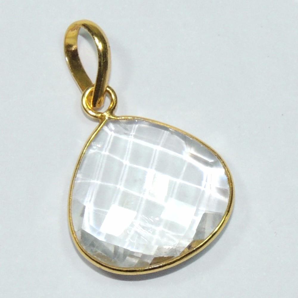 Natural Crystal Gemstone 925 Sterling Silver Pendant 18k Gold Plated handmade White Gemstone Pendant For Wholesaler