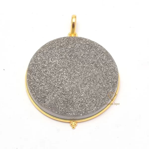 Gray Titanium Druzy Gemstone Pendant 925 Sterling Silver 18k Gold Plated Delicate Pendant Jewelry For Wholesale Supplies