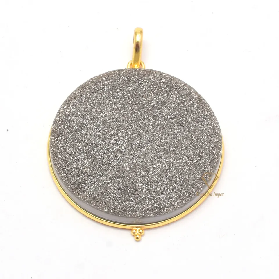 Gray Titanium Druzy Gemstone Pendant 925 Sterling Silver 18k Gold Plated Delicate Pendant Jewelry For Wholesale Supplies
