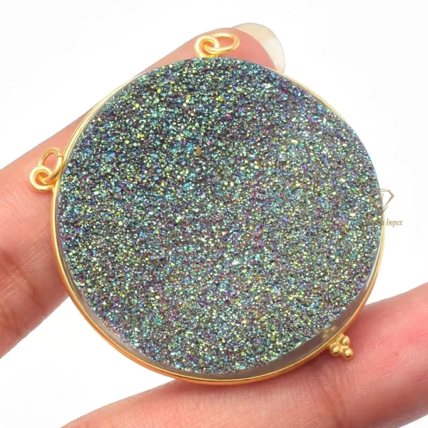 18k Gold Plated Blue Titanium Druzy Gemstone Pendant For Necklace 925 Sterling Silver Deep Blue Druzy Pendant For Wholesaler