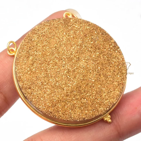 Round Gold Titanium Druzy Gemstone Pendant 925 Sterling Silver 18k Gold Plated Glitter Druzy Gemstone Pendant For Wholesaler