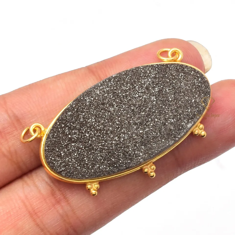 Oval Gray Titanium Druzy Gemstone Pendant For Necklace 925 Sterling Silver Handmade Bezel Wedding Pendant Jewelry For Wholesale