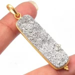 Rectangle Silver Titanium Druzy Gemstone Pendant Sterling Silver Pendant/ Natural Stone Druzy Bar Necklace Wholesale Supplier