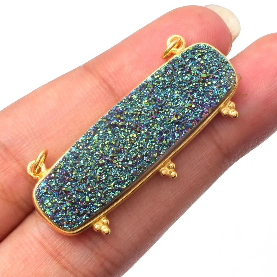 Gorgeous Green Titanium Druzy Gemstone Pendant 925 Sterling Silver Gold Plated Real Druzy Drop Pendant For Wholesale Suppliers