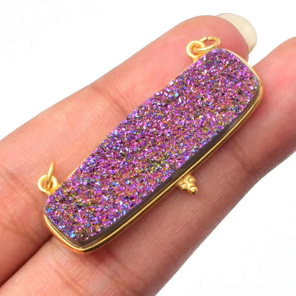 Gorgeous Hot Pink Titanium Druzy Gemstone Pendant 925 Sterling Silver Gold Plated Handmade Bezel Pendant Jewelry For Suppliers