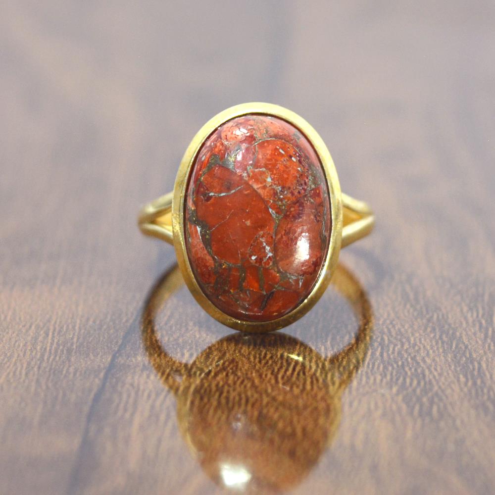 Flamboyant Red Coral Gemstone/925 Sterling Silver Rings Wholesale 18k Gold Plated Coral Gemstone Ring Manufacturer