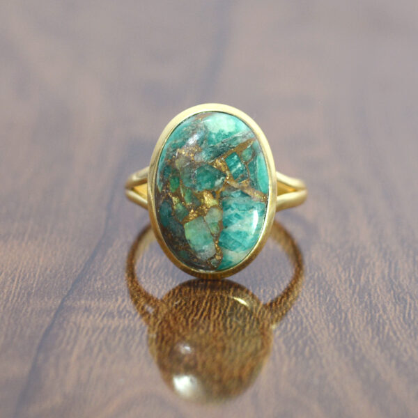 Gorgeous 18k Gold Plated Green Amazonite Oval Gemstone Rings/925 Sterling Silver Amazonite Rings Wholesale Supplier
