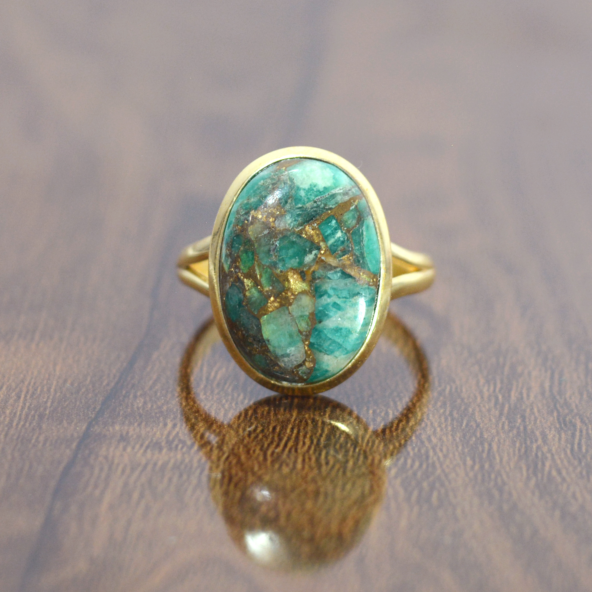 Gorgeous 18k Gold Plated Green Amazonite Oval Gemstone Rings/925 Sterling Silver Amazonite Rings Wholesale Supplier