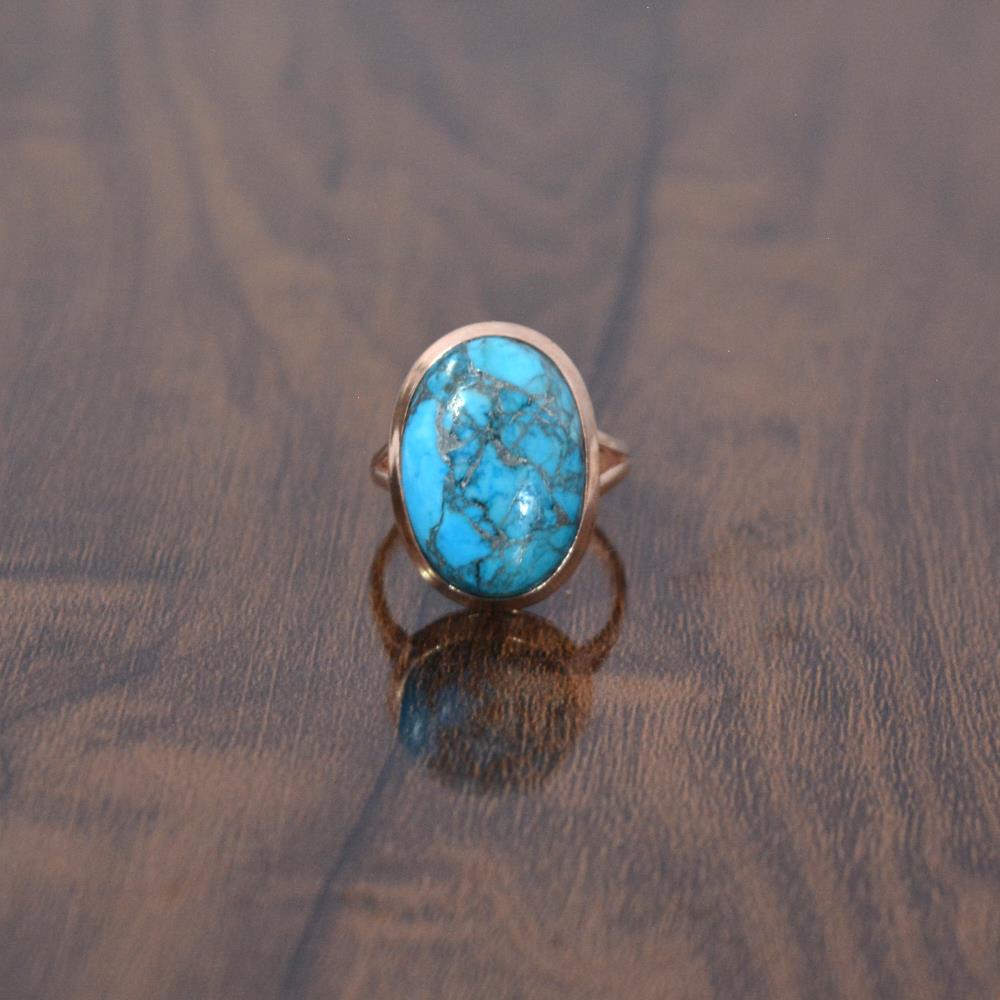 Wholesale Howlite Blue Turquoise Gemstone Ring Rose Gold Plated Handmade/925 Sterling Silver Gemstone Ring For Women