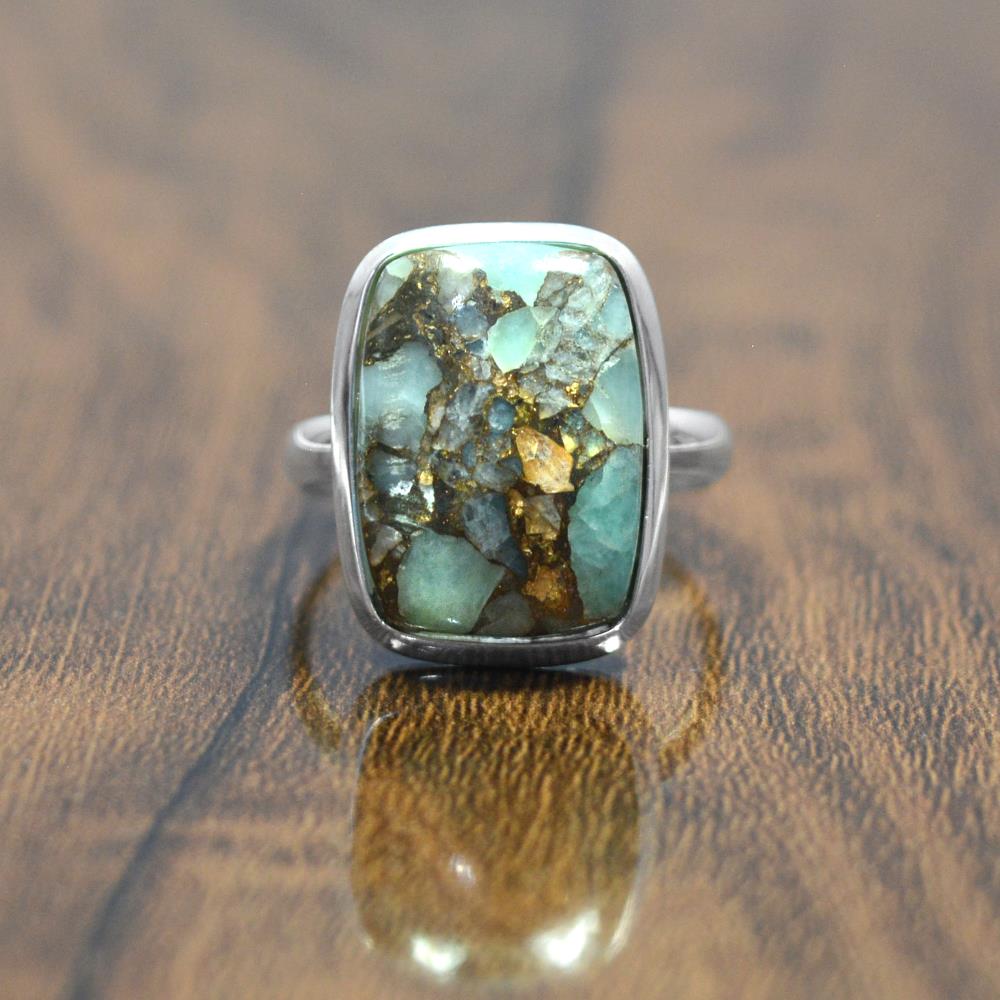 Amazonite Ring 13x18mm Cushion Amazonite Gemstone Bezel Rings Handmade Silver Rings Wholesale Manufacturer & Supplier