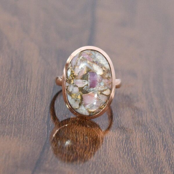 Rose Gold Plated Pink Opal Oval Shape Gemstone Ring 925 Silver Bezel Ring Wholesale Supplier