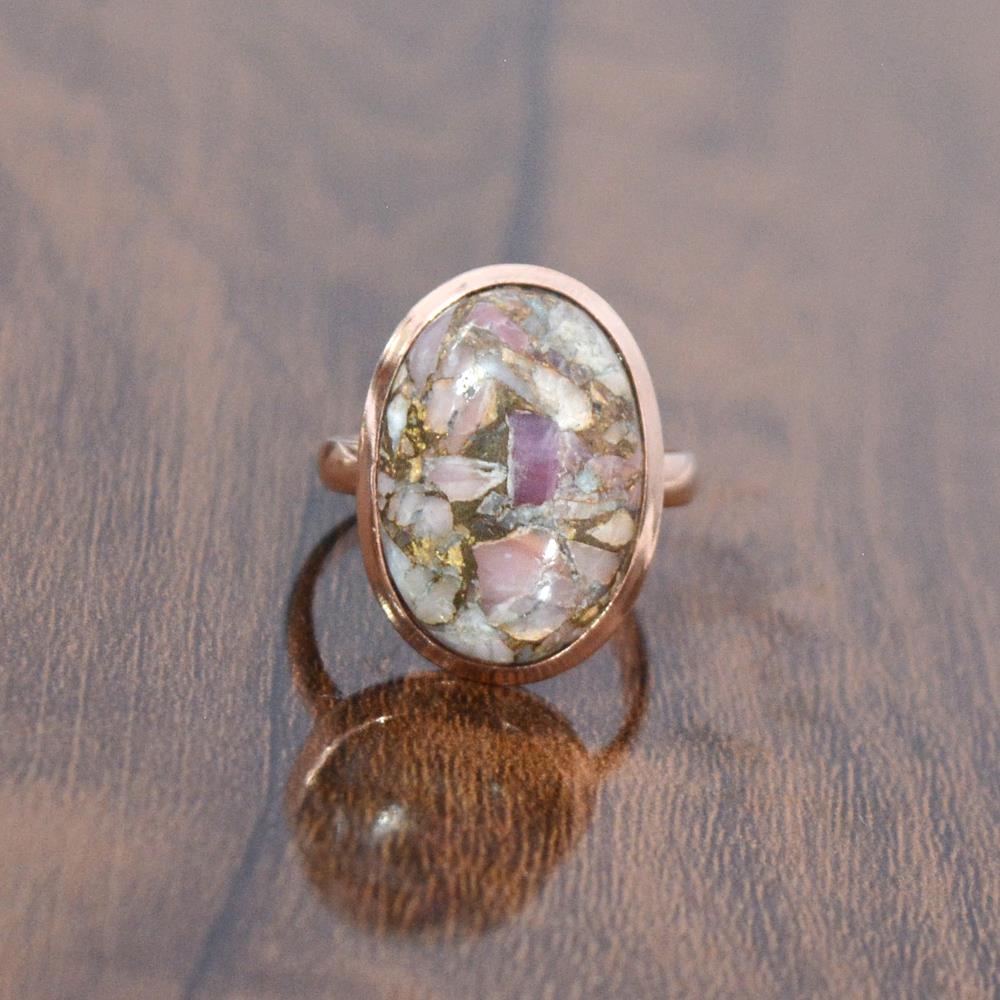 Rose Gold Plated Pink Opal Oval Shape Gemstone Ring 925 Silver Bezel Ring Wholesale Supplier