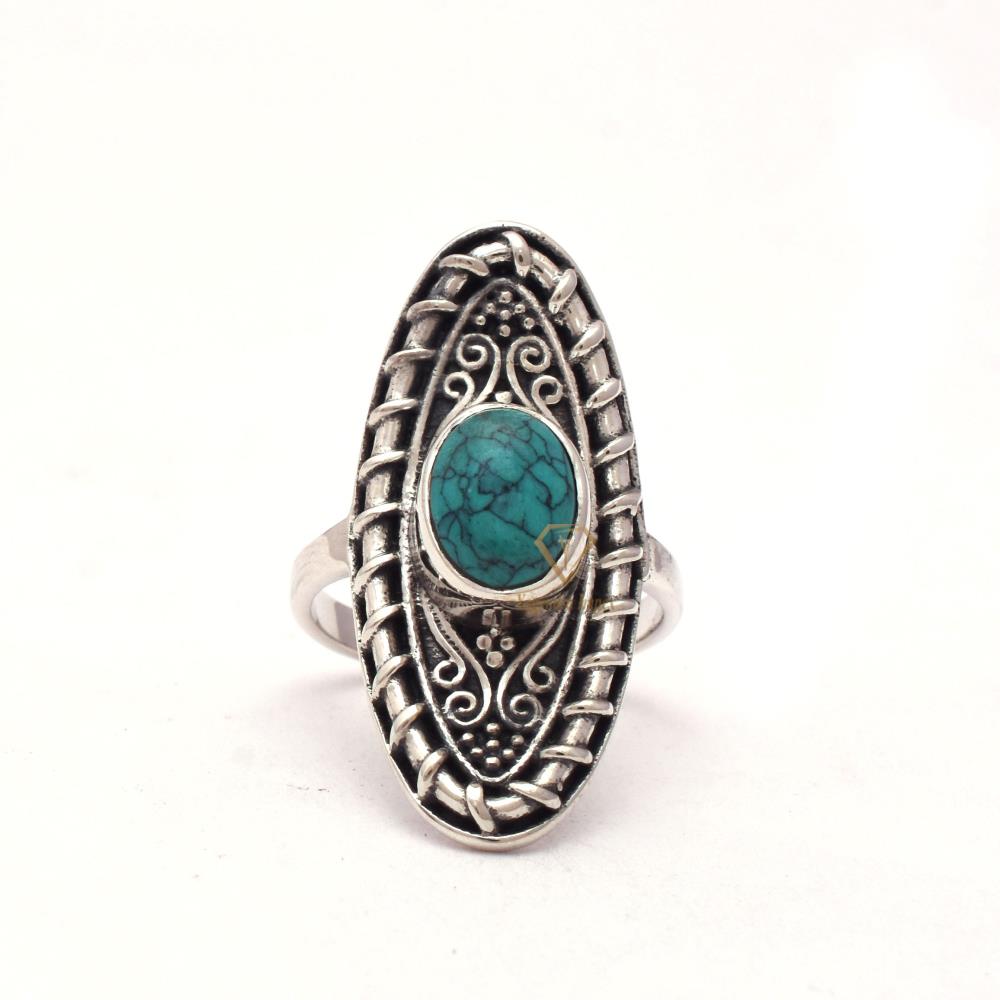 Genuine Round Shape Natural Turquoise Gemstone Ring, Handmade 925 Sterling Silver Blue Gemstone For Wholesale Supplies