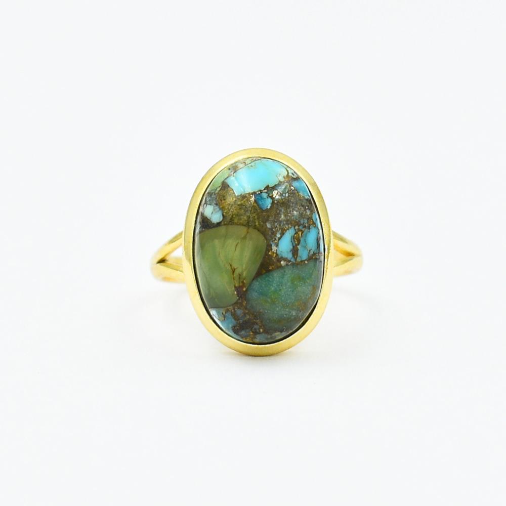 Handmade 18k Gold Plated Boulder Turquoise Gemstone Ring 925 Sterling Silver Oval Shape Turquoise Ring Wholesale Supplier