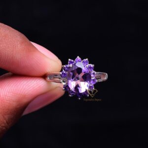 Natural African Amethyst Gemstone 925 Sterling Silver Ring/ Handmade Silver Prong Set Purple Gemstone Ring For Suppliers