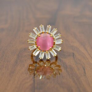 Exquisite 18k Gold Plated Round Pink Monalisa Gemstone Adjustable Ring, Wholesale 925 Sterling Silver Sunflower Rings Jewelry