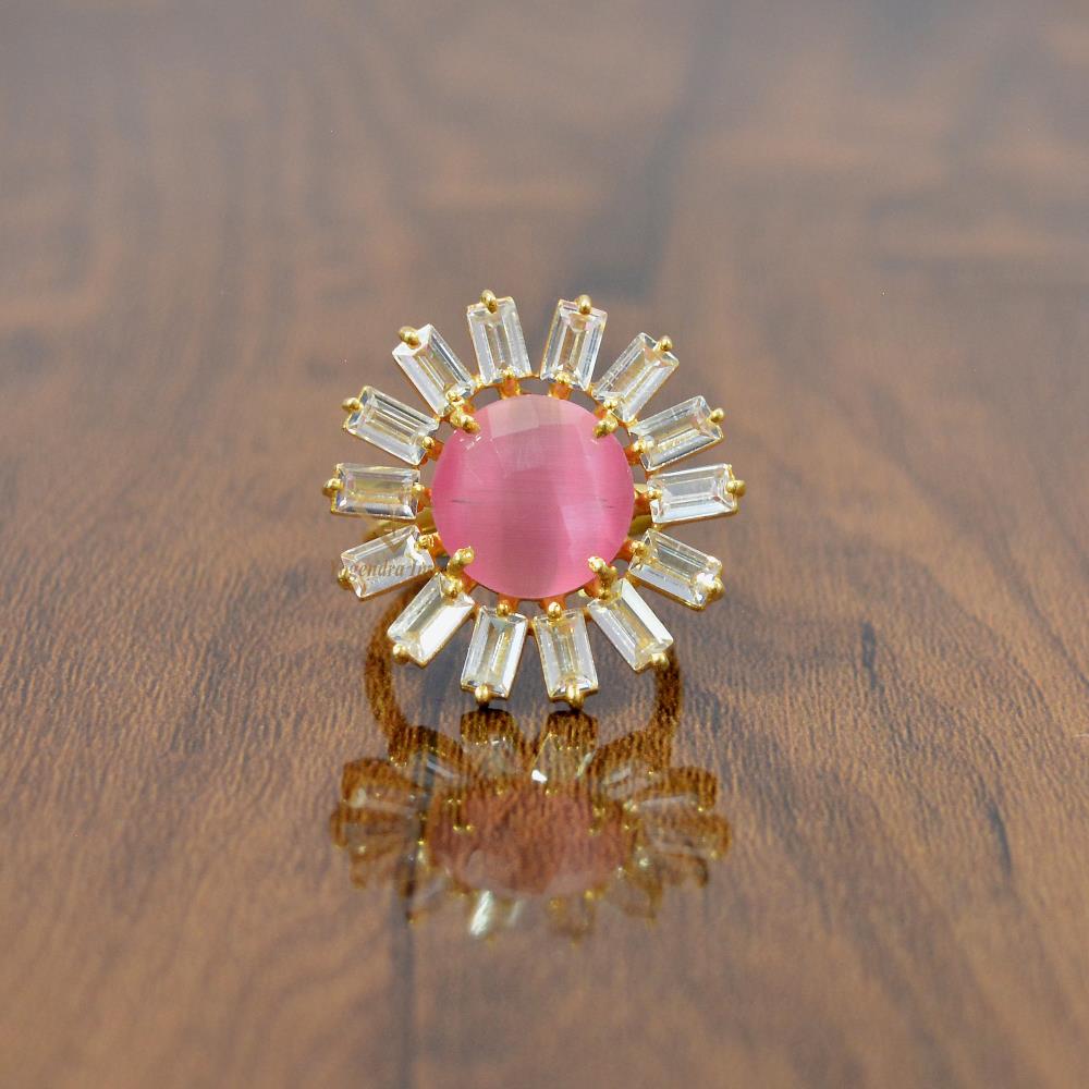Exquisite 18k Gold Plated Round Pink Monalisa Gemstone Adjustable Ring, Wholesale 925 Sterling Silver Sunflower Rings Jewelry