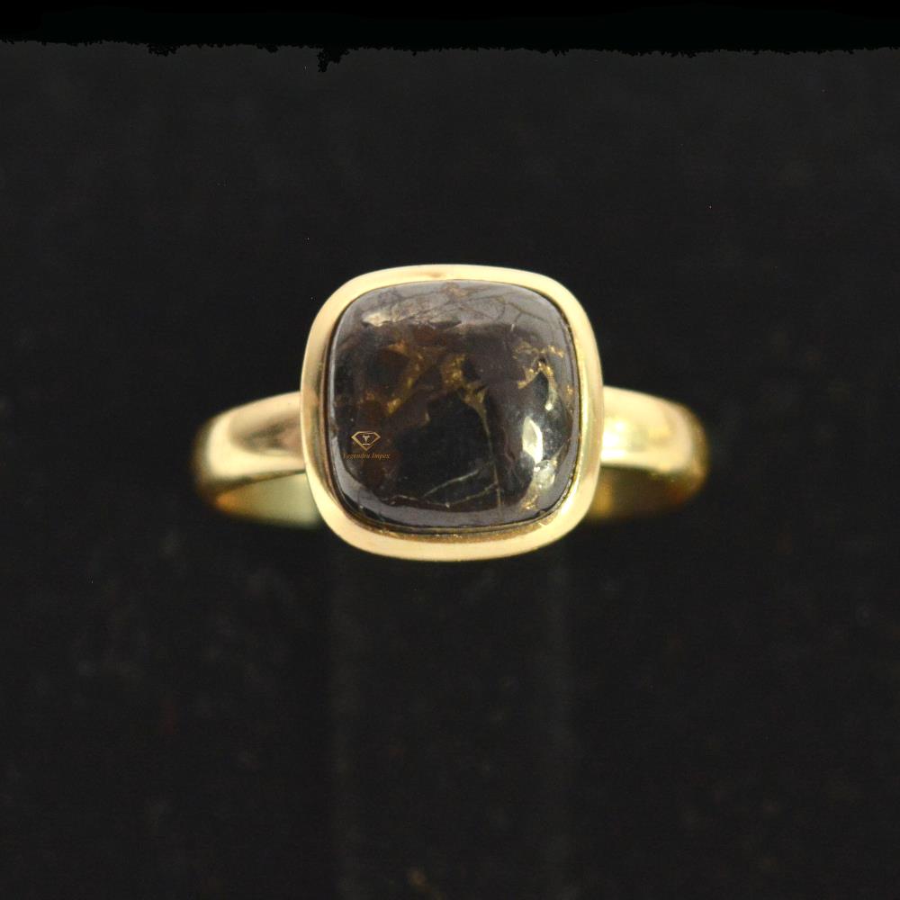 Handmade Cushion Shape Shungite Gemstone Sterling Silver Ring 18k Gold Plated Black Gemstone Ring Jewelry For Wholesale