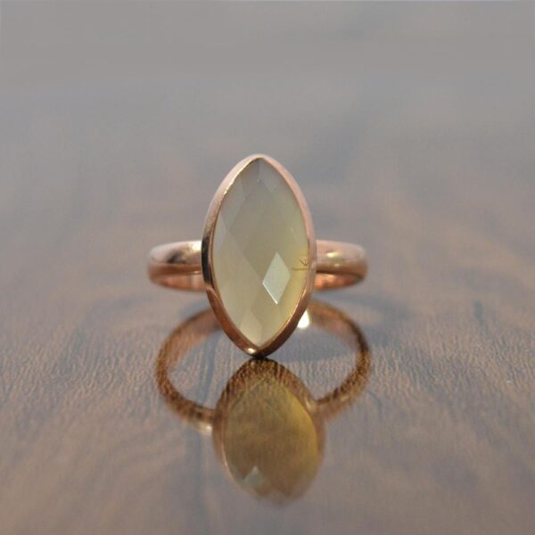 Vintage Natural Gray Chalcedony Gemstone Sterling Silver Ring Rose Gold Plated Marquise Shape Gemstone Ring Wholesale Supplier