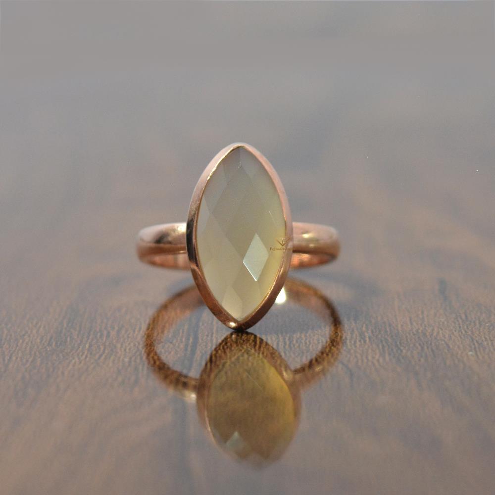 Vintage Natural Gray Chalcedony Gemstone Sterling Silver Ring Rose Gold Plated Marquise Shape Gemstone Ring Wholesale Supplier