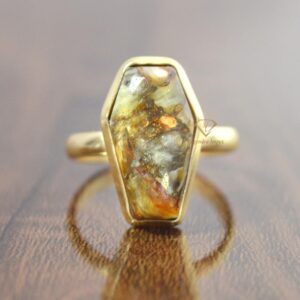 Handmade 18k Gold Plated Cat Eye Gemstone Coffin Ring 925 Sterling Silver Cats Eye Ring Jewelry Wholesale Suppliers
