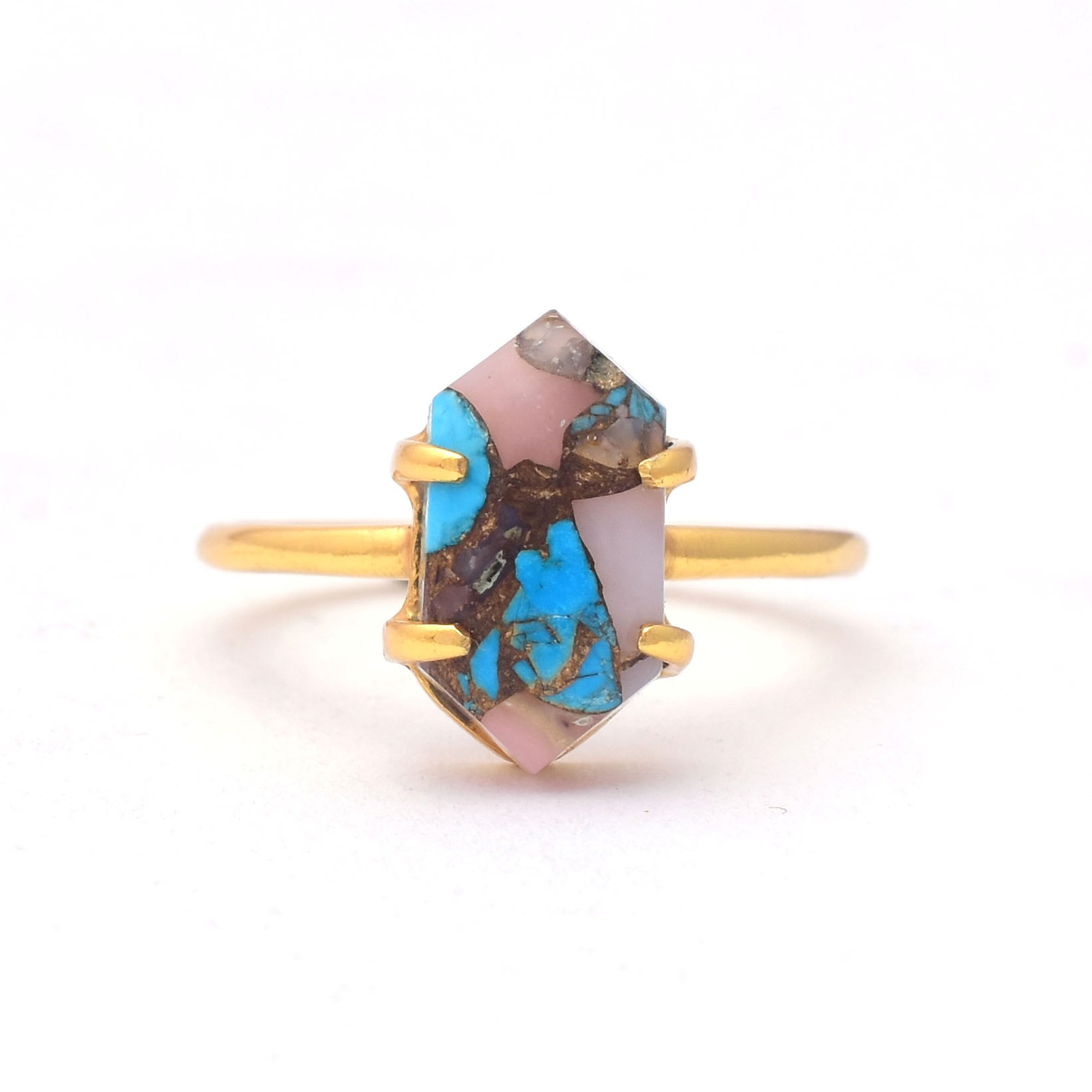 High Quality Pink Opal Copper Turquoise Gemstone 925 Solid Sterling Silver Dainty semiprecious Fine Jewellery Ring For Women
