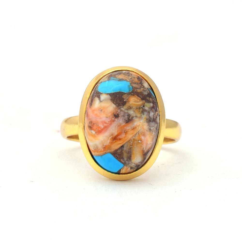 Fashion Jewelry Yellow Oyster Copper Ring 925 Solid Sterling Silver Turquoise Statement Ring Jewelry Supply From India