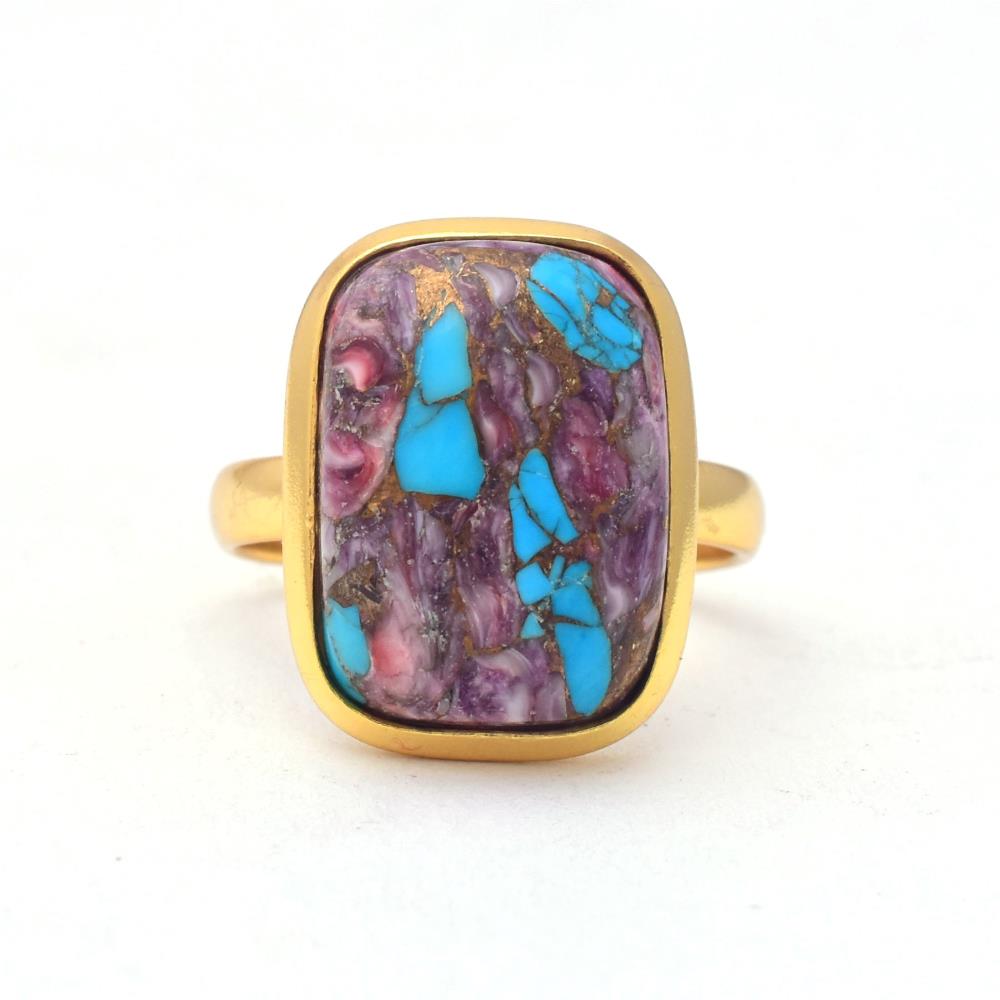Handmade 925 solid Sterling silver Spiny Purple Oyster Copper Turquoise gemstone Silver Rings Latest Fashion Ring