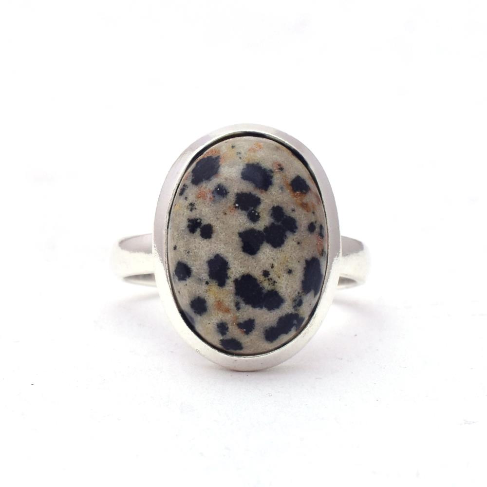 new stylish oval shape Dalmation Jasper gemstone 925 solid sterling silver ring brown silver fine jewelry ring for gift