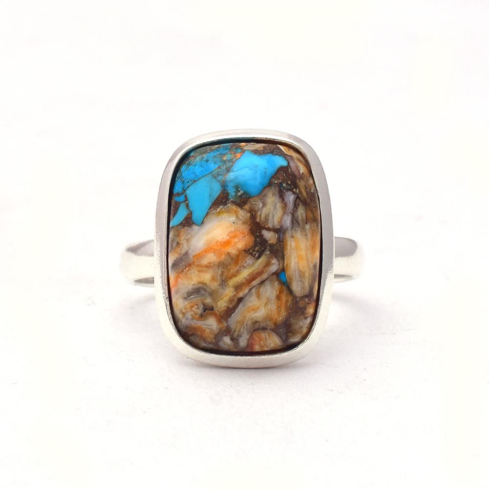 handmade Yellow Oyster Copper Turquoise ring 925 solid sterling silver cushion shape fine jewelry ring for her wholesale jewelry