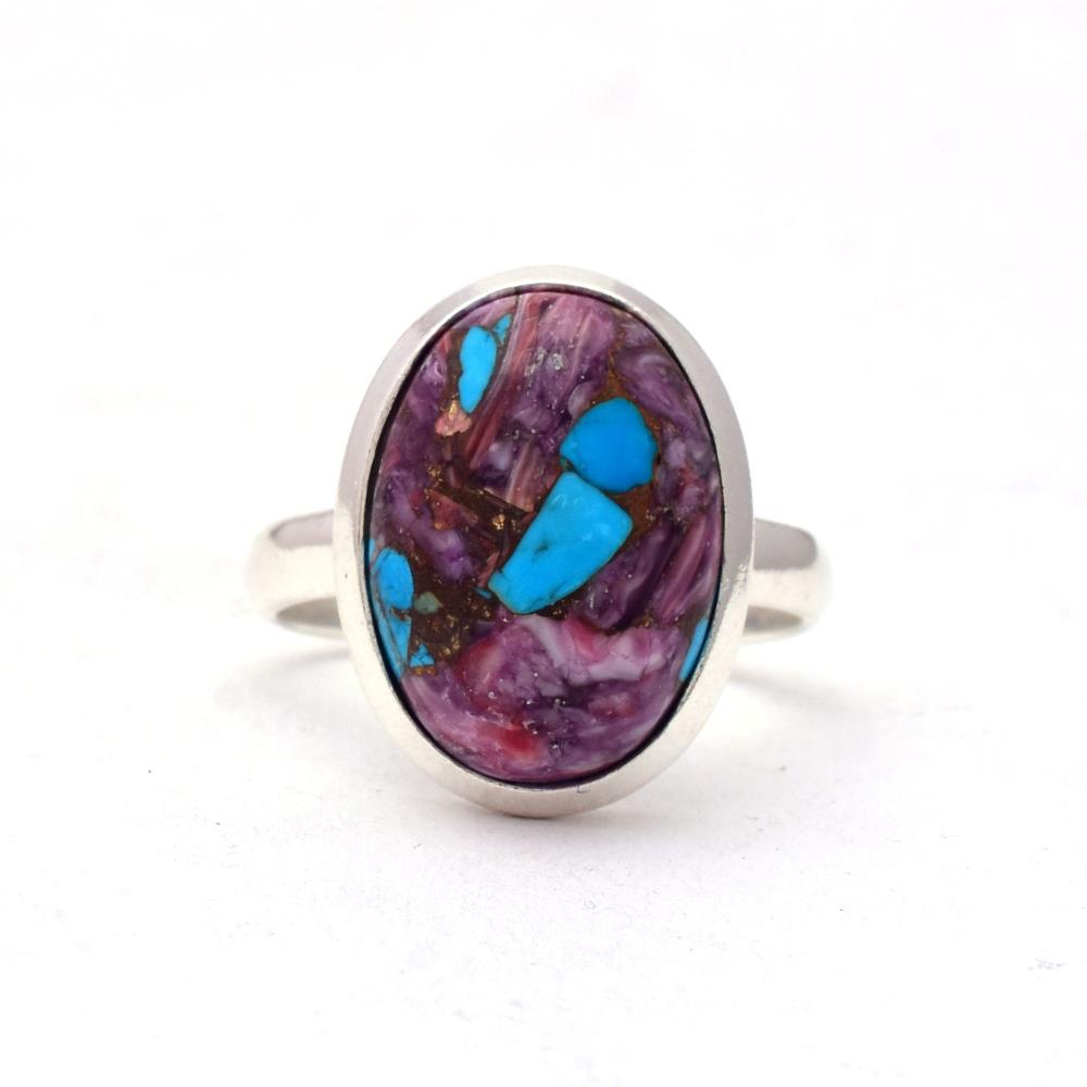 Gorgeous Spiny Purple Oyster Copper Turquoise Gemstone Ring, Handmade Sterling Silver Wedding Ring Jewelry Wholesale Suppliers