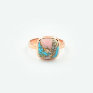 Pink Opal Copper Turquoise gemstone 925 solid sterling silver bezel setting ring silver ring fine jewelry multi colour ring