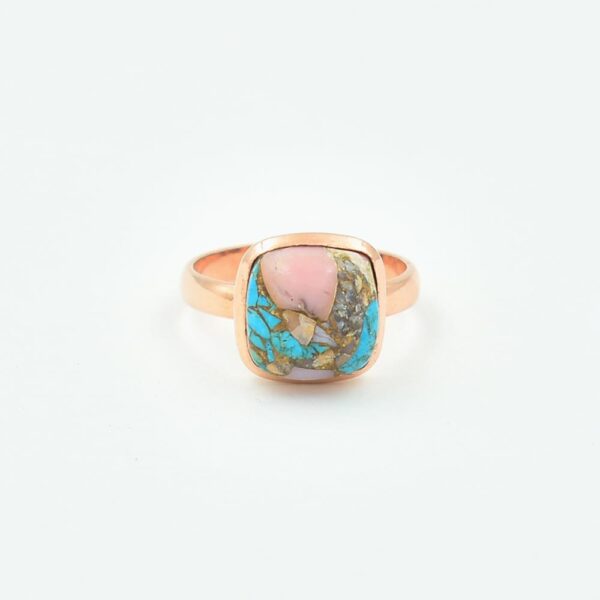 Pink Opal Copper Turquoise gemstone 925 solid sterling silver bezel setting ring silver ring fine jewelry multi colour ring